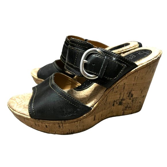 b.o.c Shoes - b.o.c. Black Leather Wedge Sandals Sz 7 Womens C17903 CIK12